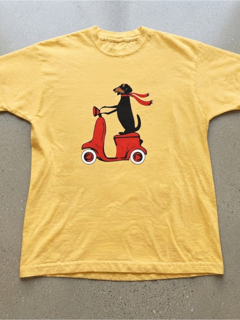 Yellow Graphic Gildan T-Shirt Funny Scooter Dog Print Tee